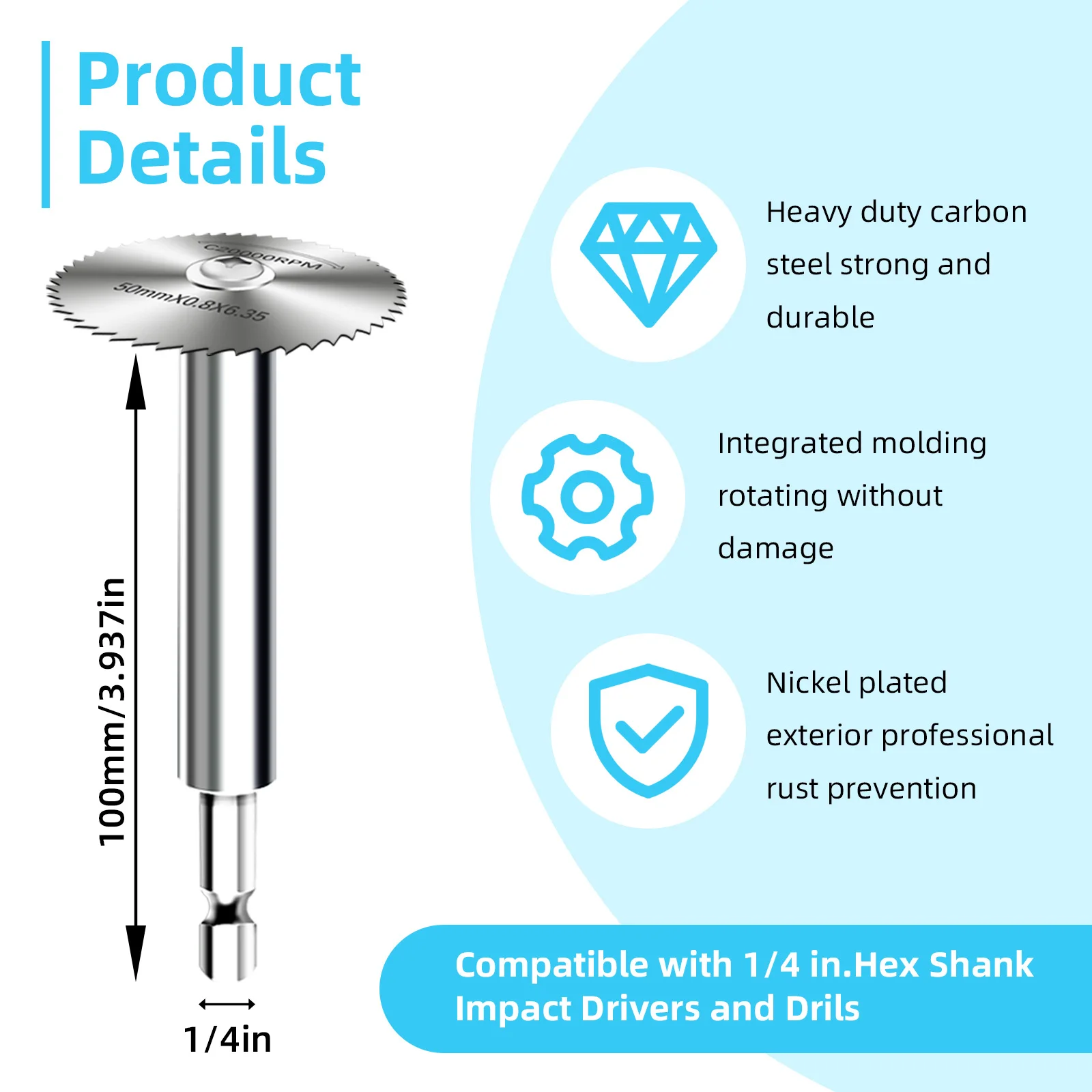 High-Speed Steel Saw Blades 10PCS, 1/4" Hex Shank Universal Fit for Grinders, Metal/Wood/Plastic Cutting Discs, Durable Rotary T