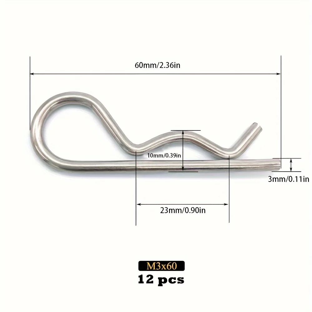12PCS, 304 Stainless Steel Stool Nail R-Clip, Anti-Corrosion and Rust Proof, Industrial Fixed Trailer Locking System Accessories