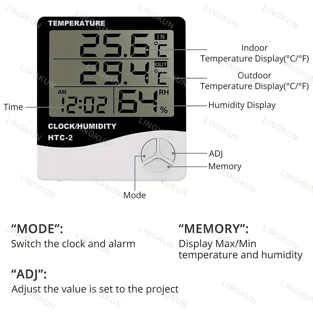 LED Thermometer Thermo-Hygrometer Multifunction Electronic Clock Temperature Humidity Meter Weather Station for Home With Alarm