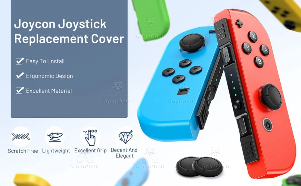 Joycon Joystick Replacement Cap for Switch/Switch Lite/Switch OLED Premium Thumb Grip Non-Slip Silicone Protective Cover - Black