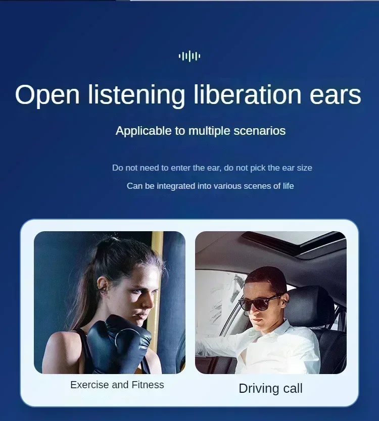 TWS Bluetooth Headset 5.3 Wireless Air Conduction Headphones Clip Ear Music Noise Canceling HD Call Sports Gaming Earphone
