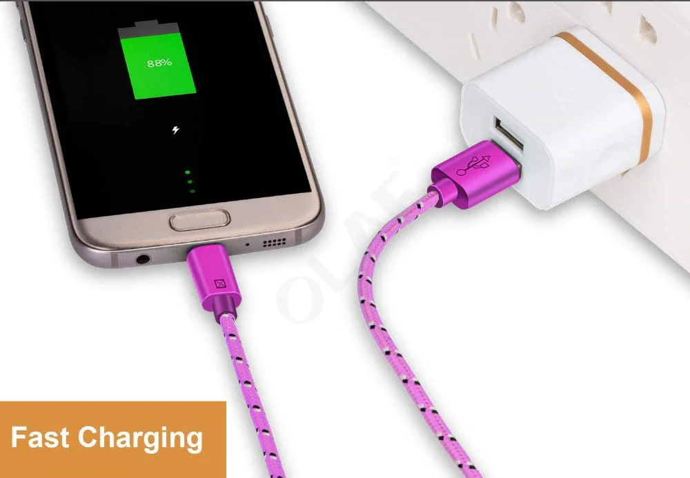 OLAF Nylon Braided USB Type C Cable 1M 2M 3M Data Sync Fast Charging USB C Cable For Samsung S9 S10 Xiaomi mi9 mi8 Huawei Type-c