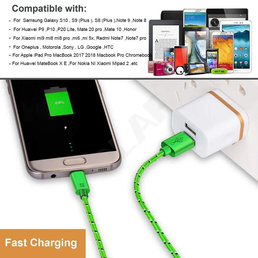 OLAF Nylon Braided USB Type C Cable 1M 2M 3M Data Sync Fast Charging USB C Cable For Samsung S9 S10 Xiaomi mi9 mi8 Huawei Type-c