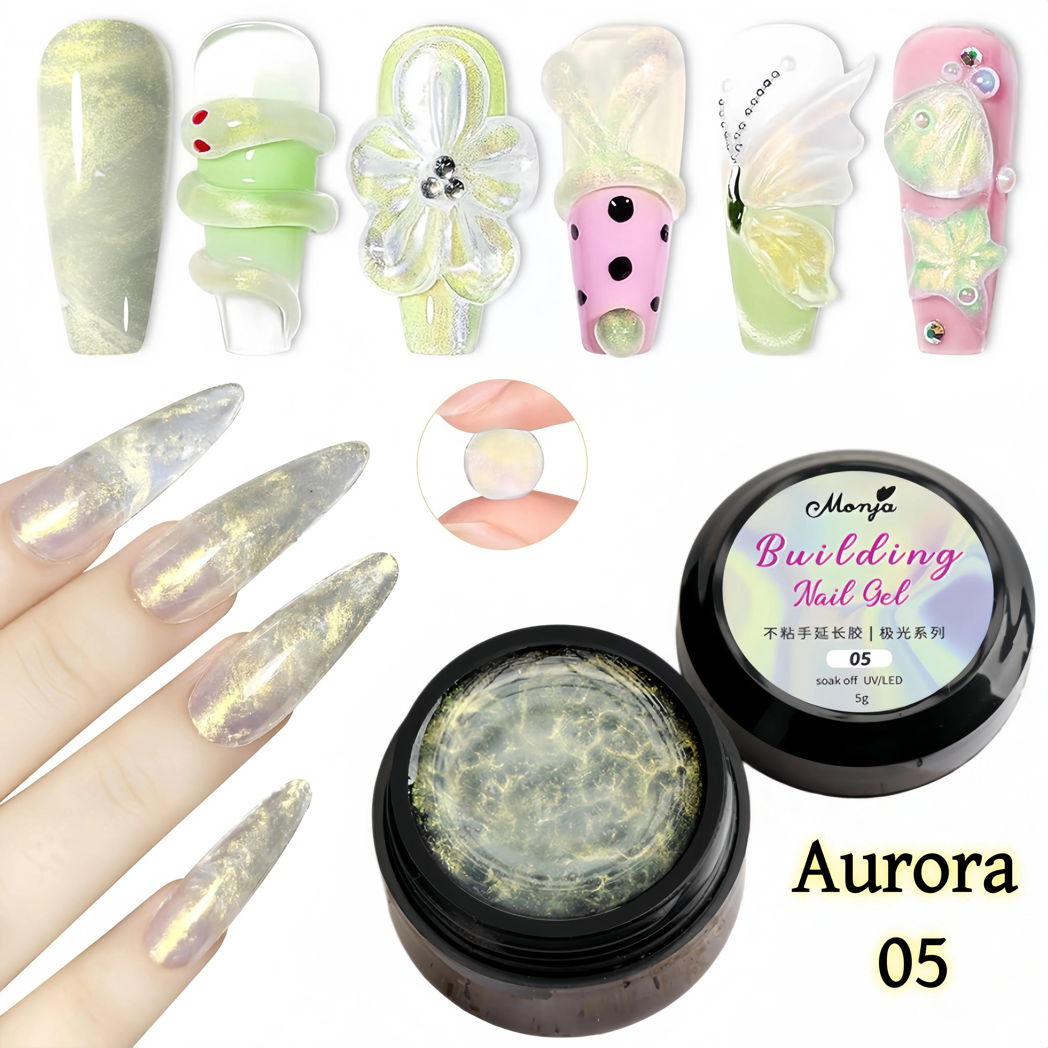 3D Nail Gel, Non-Sticky Hard Long-Lasting Overlay, Creates 3D Bow Geometric Letter Shapes, Salon Quality, Soluble Residue-Free A