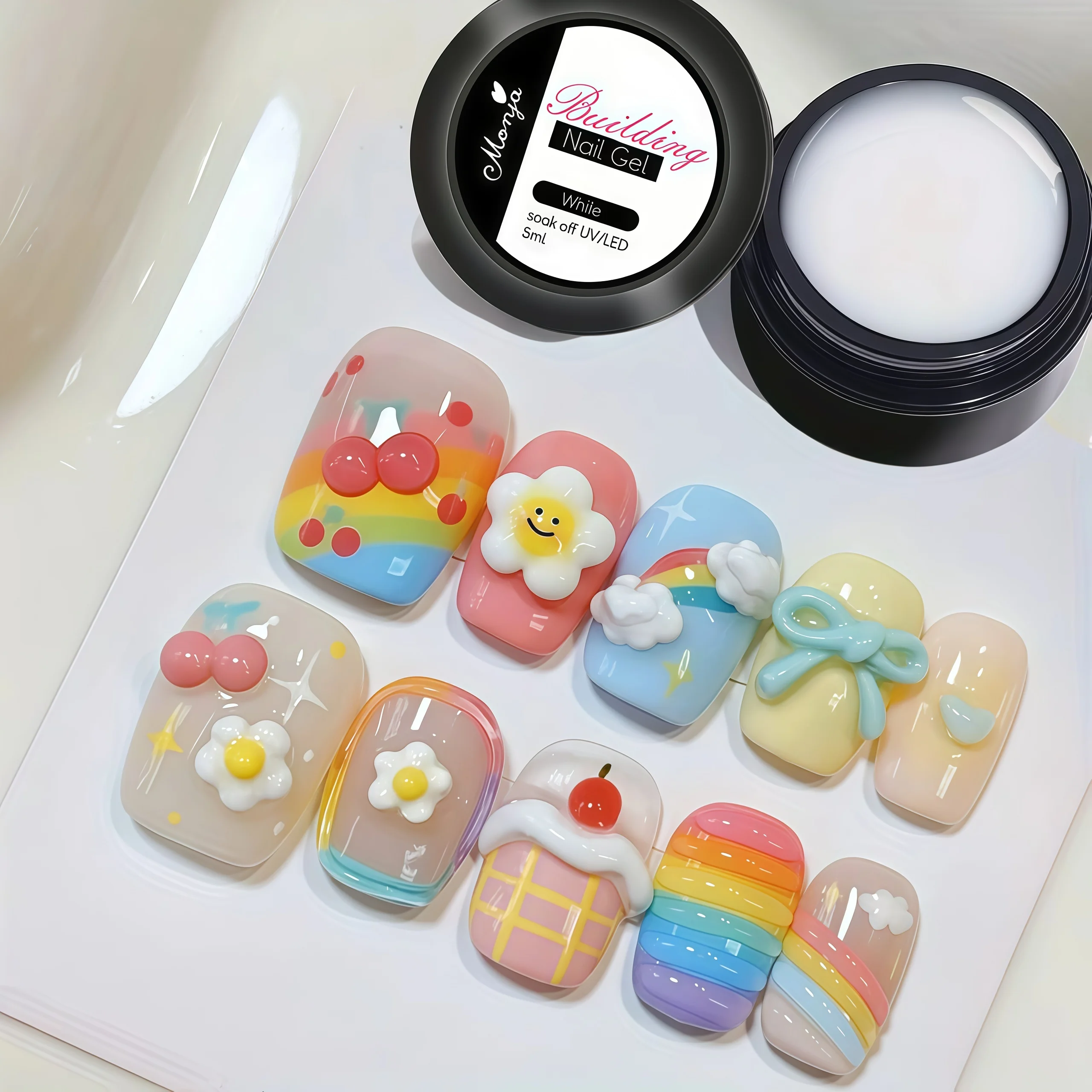 3D Nail Gel, Non-Sticky Hard Long-Lasting Overlay, Creates 3D Bow Geometric Letter Shapes, Salon Quality, Soluble Residue-Free A