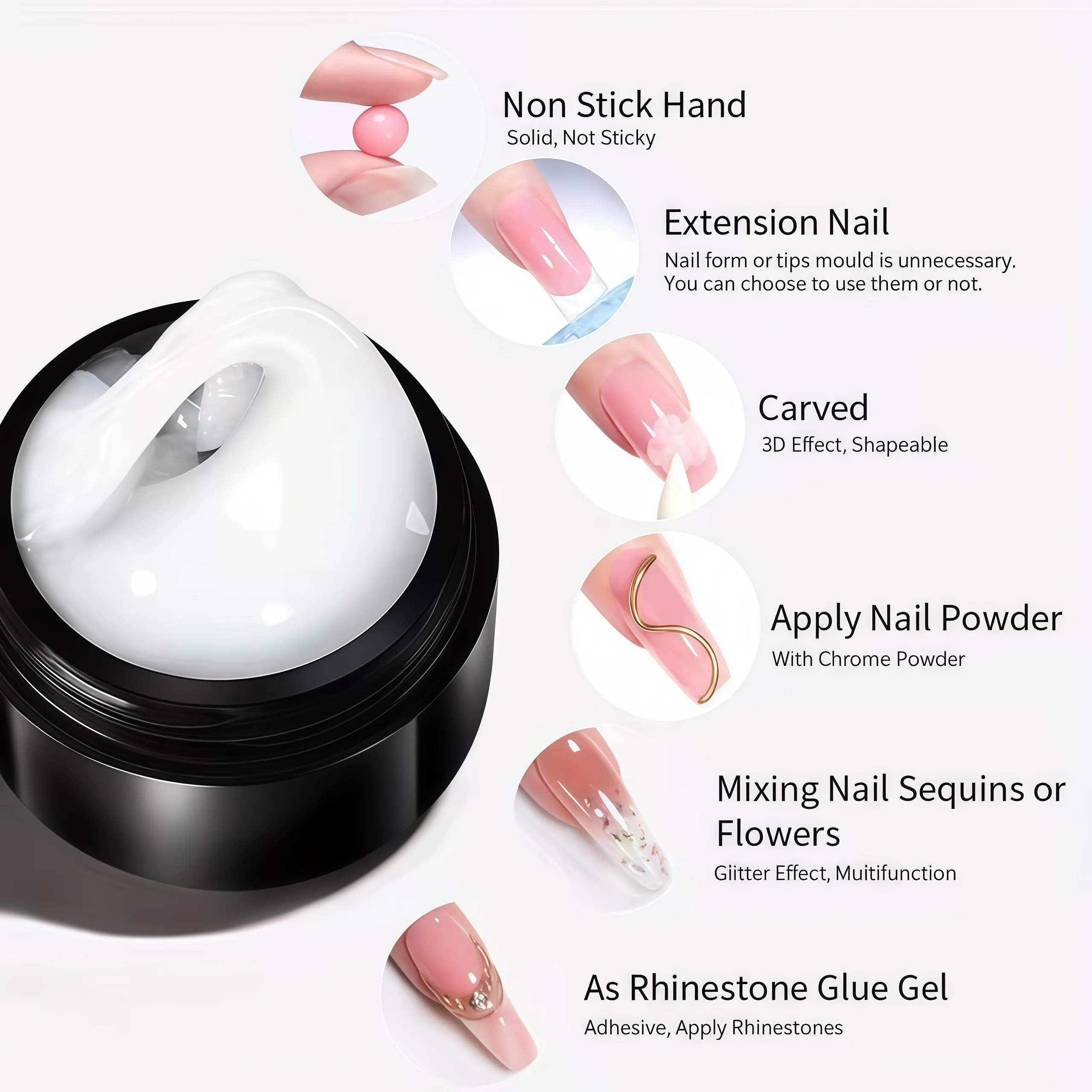3D Nail Gel, Non-Sticky Hard Long-Lasting Overlay, Creates 3D Bow Geometric Letter Shapes, Salon Quality, Soluble Residue-Free A