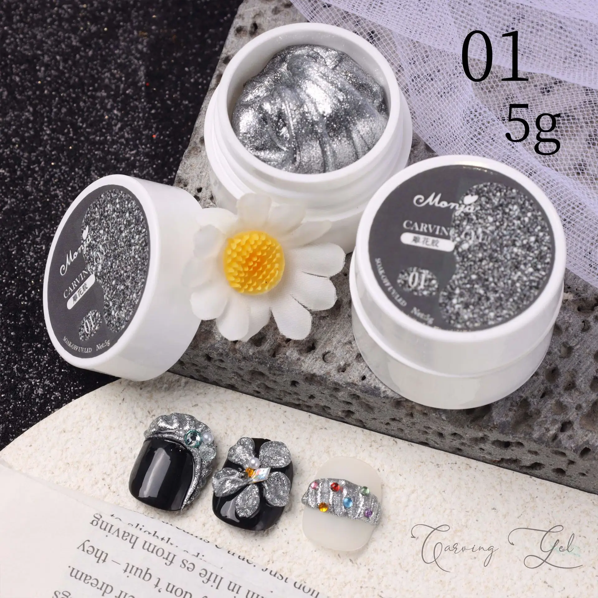 3D Nail Gel, Non-Sticky Hard Long-Lasting Overlay, Creates 3D Bow Geometric Letter Shapes, Salon Quality, Soluble Residue-Free A