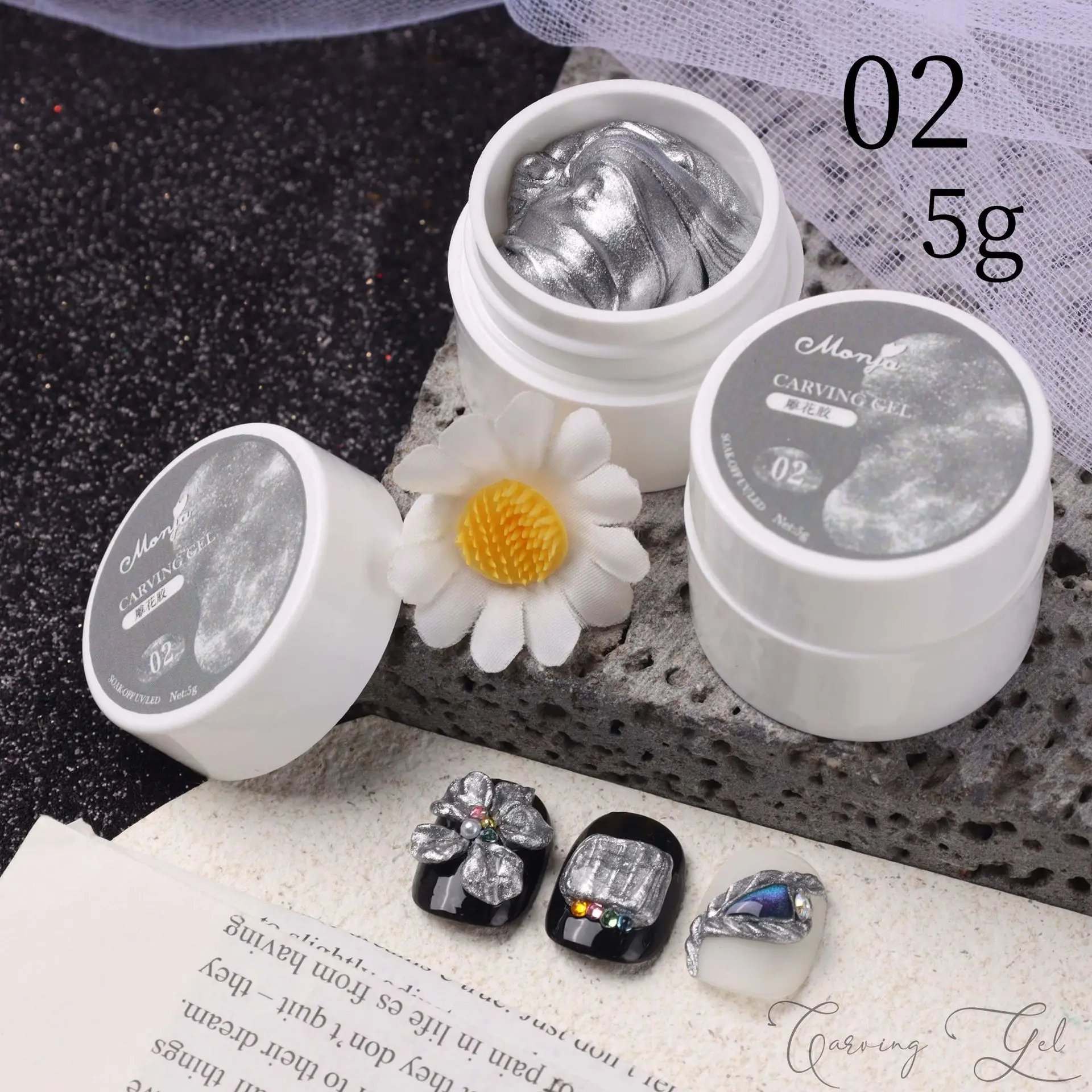 3D Nail Gel, Non-Sticky Hard Long-Lasting Overlay, Creates 3D Bow Geometric Letter Shapes, Salon Quality, Soluble Residue-Free A