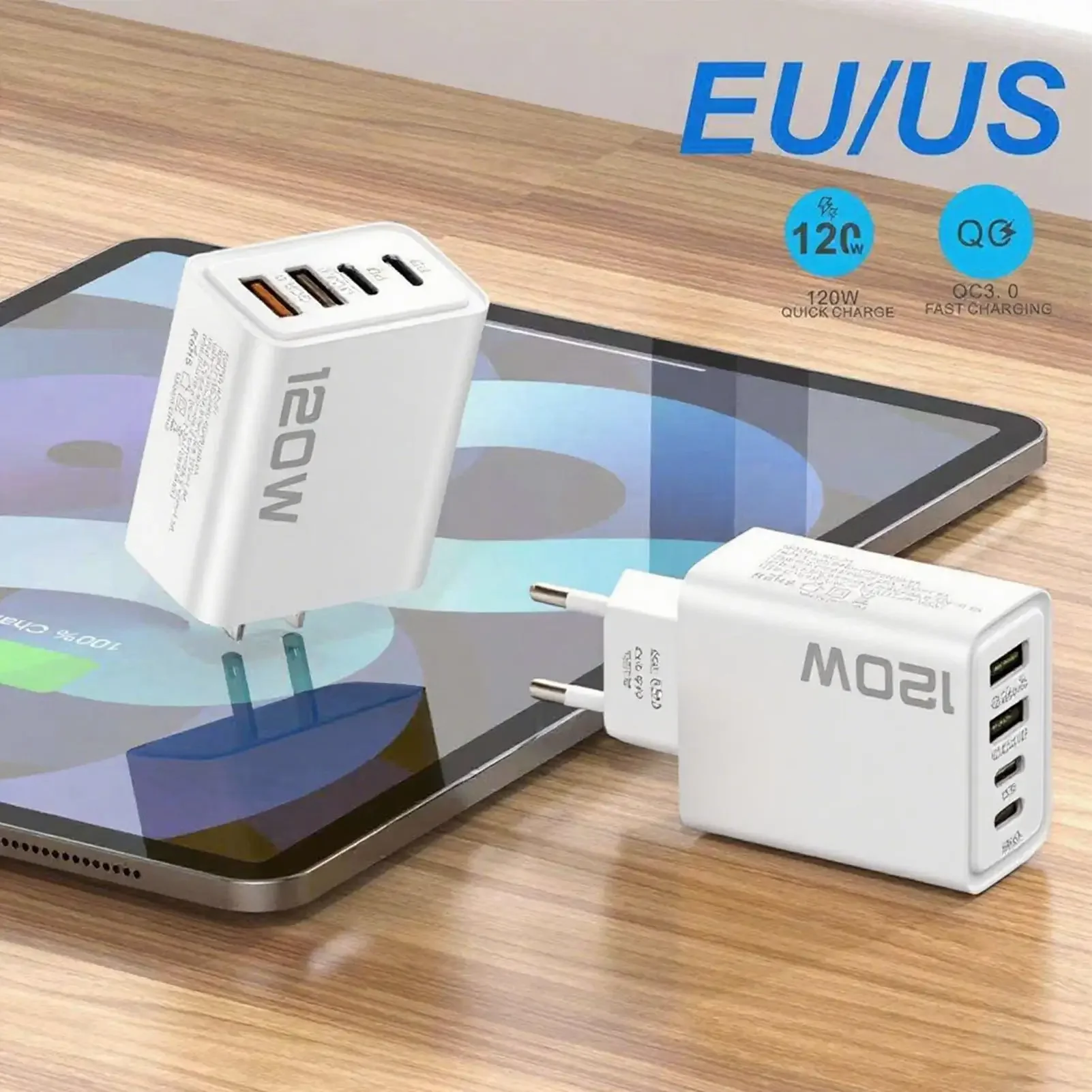 120W Quick Charger PD 4 Ports USB C Charger Type C USB Phone Charger Fast Charging Adapter for Samsung iPhone Huawei Xiaomi NEW