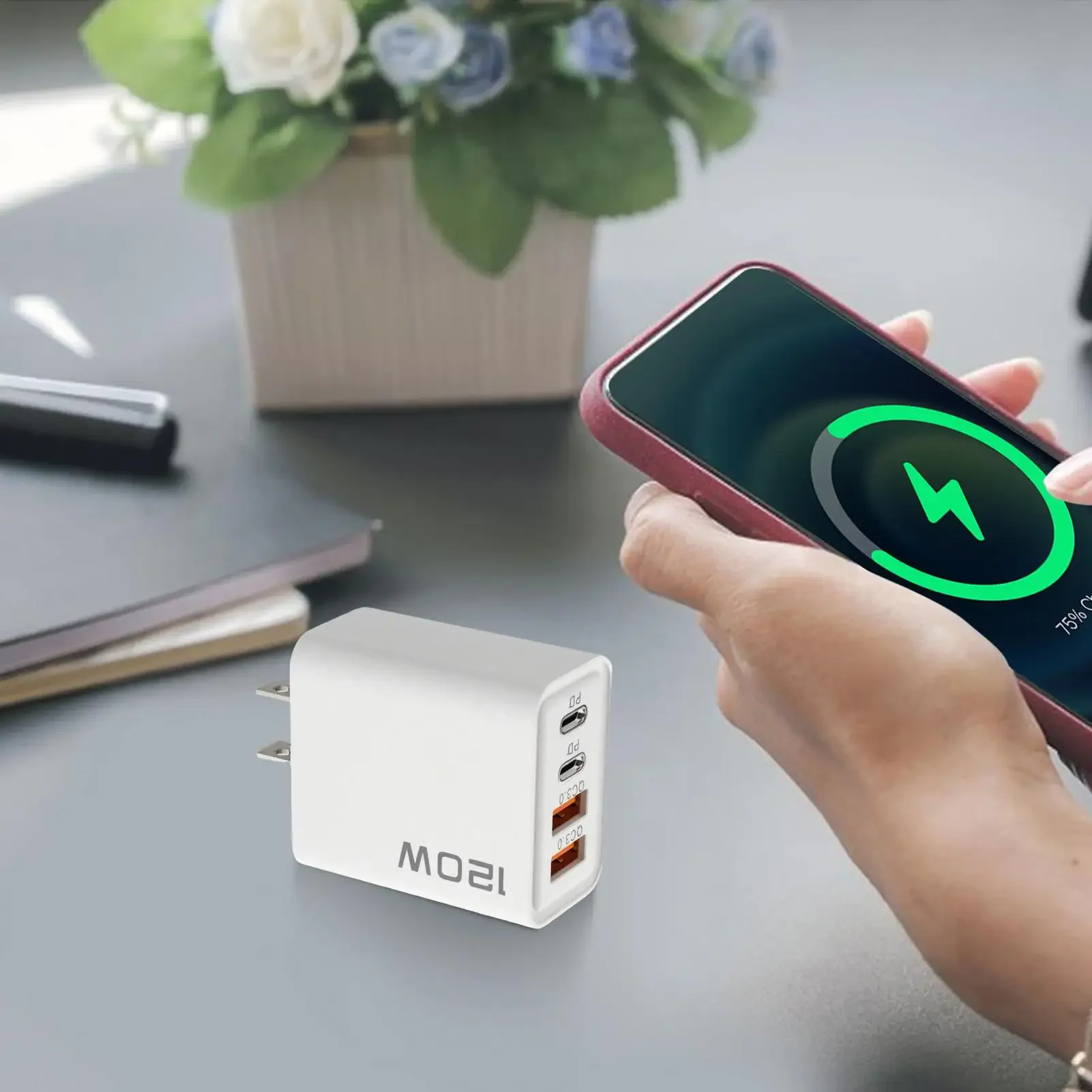 120W Quick Charger PD 4 Ports USB C Charger Type C USB Phone Charger Fast Charging Adapter for Samsung iPhone Huawei Xiaomi NEW