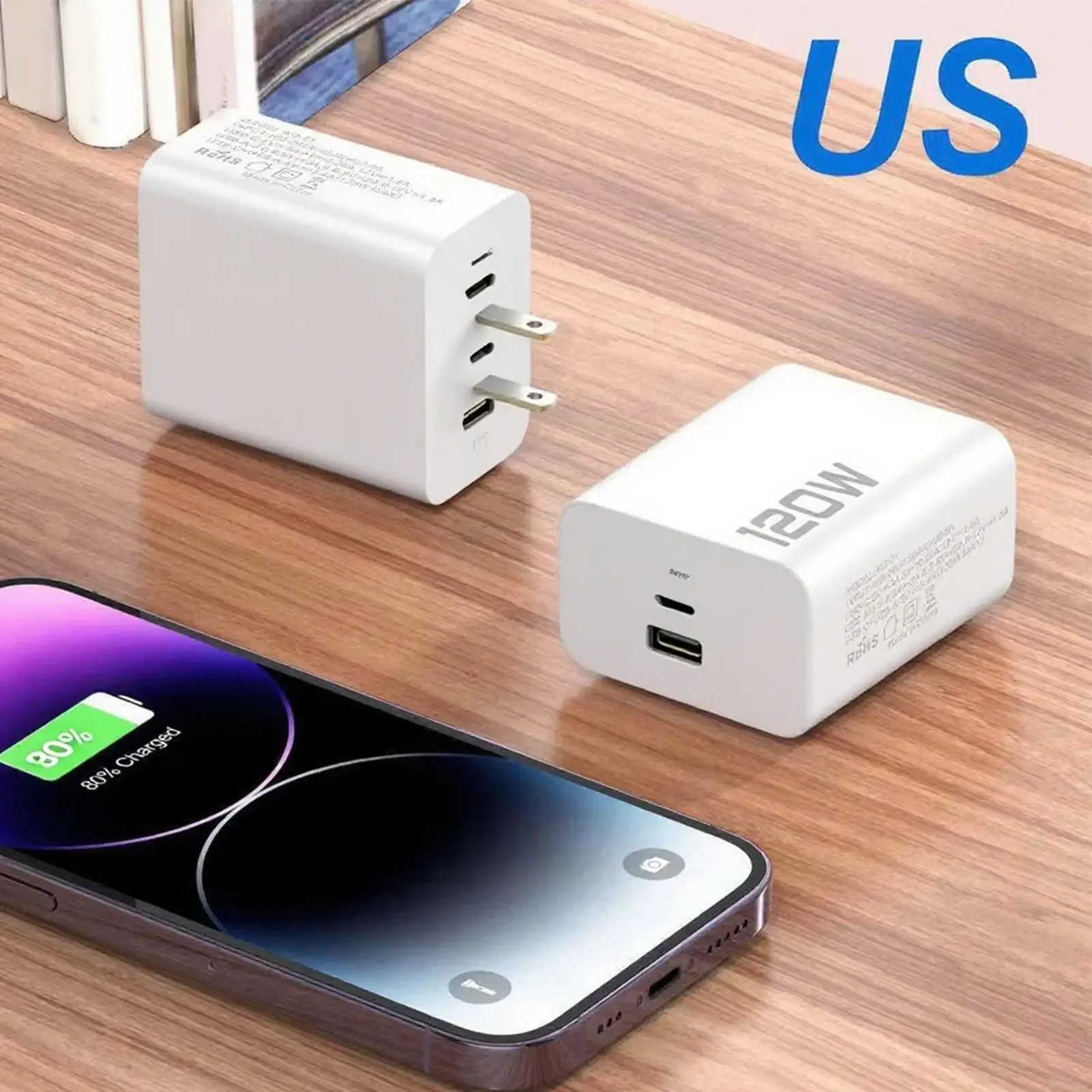 120W Quick Charger PD 4 Ports USB C Charger Type C USB Phone Charger Fast Charging Adapter for Samsung iPhone Huawei Xiaomi NEW