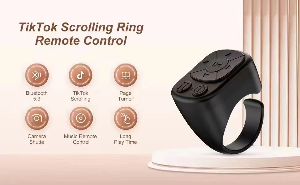 Tiktok Scrolling Ring Tiktok Remote Control Is Suitable for Iphone, iPad Bluetooth Page Turning Ring Roller, Both Camera Shutter, Short Video and Music Remote Control Function, Compatible with Ios and Android Phones