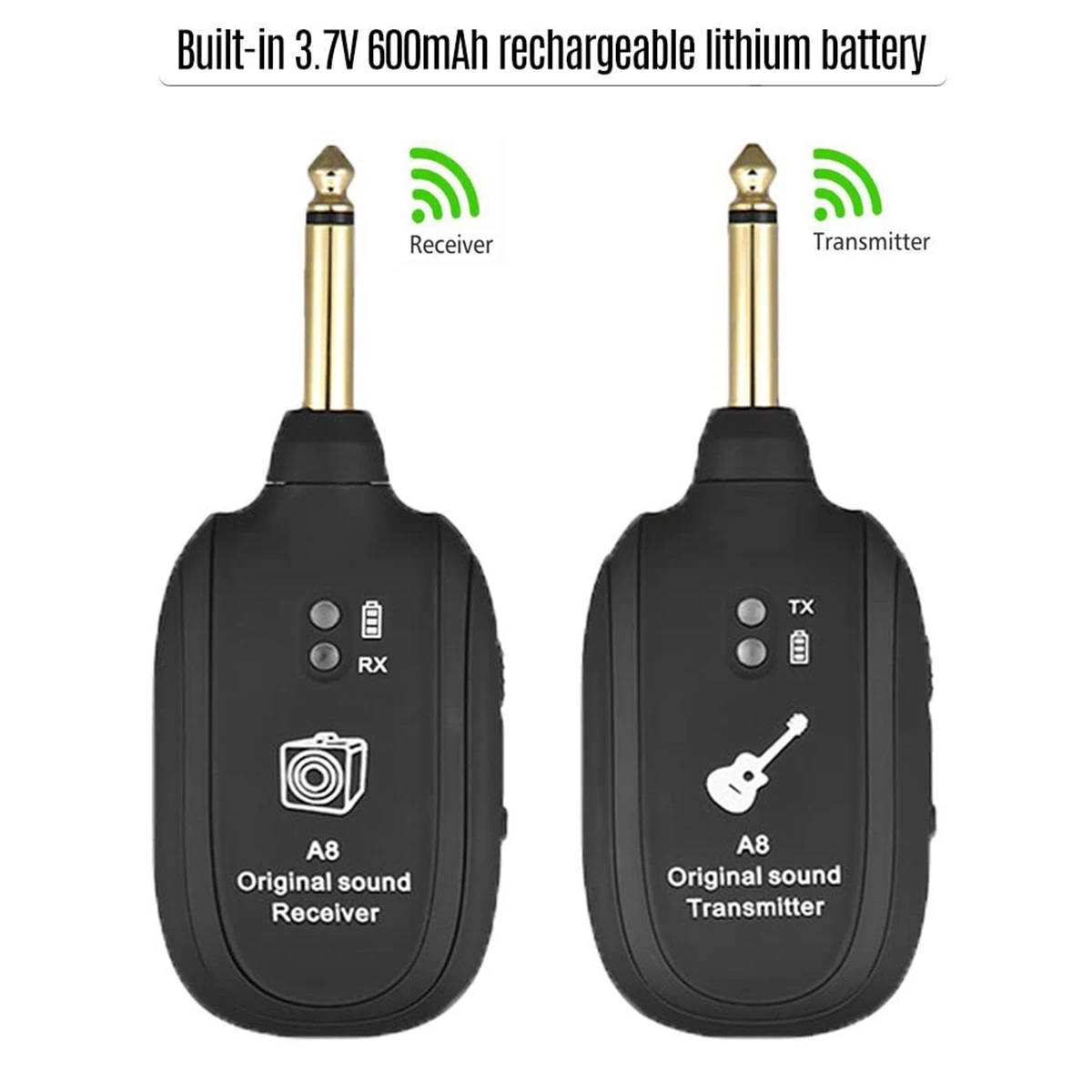 Miwayer A8 Guitar Wireless System - Built-in Rechargeable Transmitter & Receiver for Electric Guitar/Bass