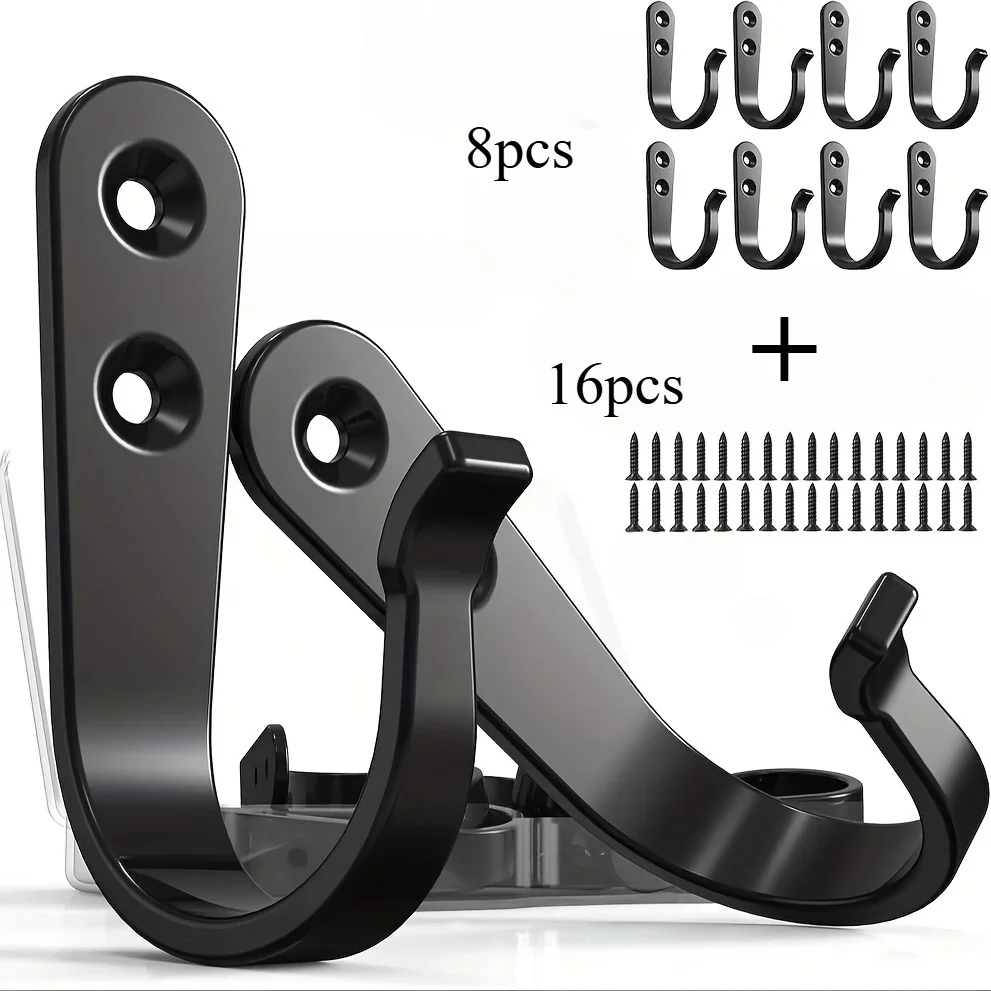 24pcs(8 Hooks 16 Screws) Heavy-Duty Iron Coat Hooks,Anti-Rust Wall Mounted for Home Office Industrial,Multiple Styles Available