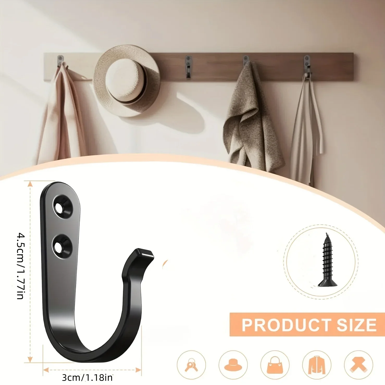 24pcs(8 Hooks 16 Screws) Heavy-Duty Iron Coat Hooks,Anti-Rust Wall Mounted for Home Office Industrial,Multiple Styles Available