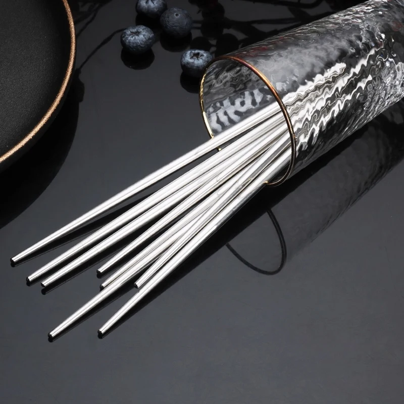 2/5/10 Pairs Chinese Chopsticks Stainless Steel Non-slip Sushi Chopstick Korean Japanese Food Metal Sticks Kitchen Tableware Set