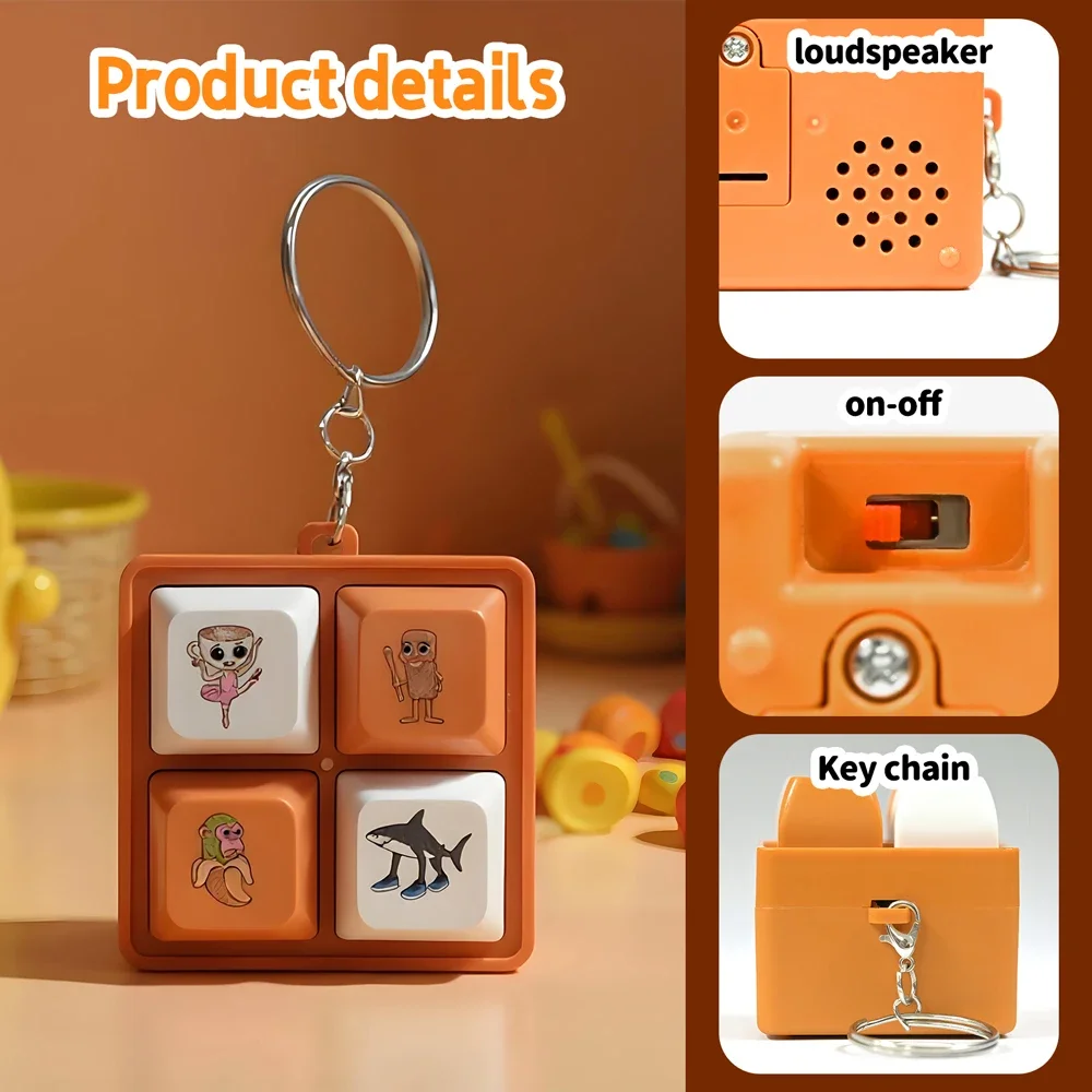 Tralalala Wooden Man Keychain, 4-Button Fidget Clicker Toy, Cute Meme & Anime Inspired Accessory, Fun Gift for Friends & Fans