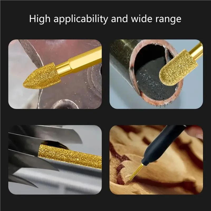 3pcs Diamond Grinding Head Tile Rotary File Polishing Head for Iron, Stainless Steel, Ceramic, Tile, Fits Drill