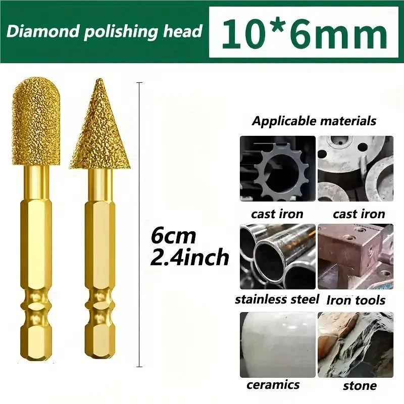3pcs Diamond Grinding Head Tile Rotary File Polishing Head for Iron, Stainless Steel, Ceramic, Tile, Fits Drill