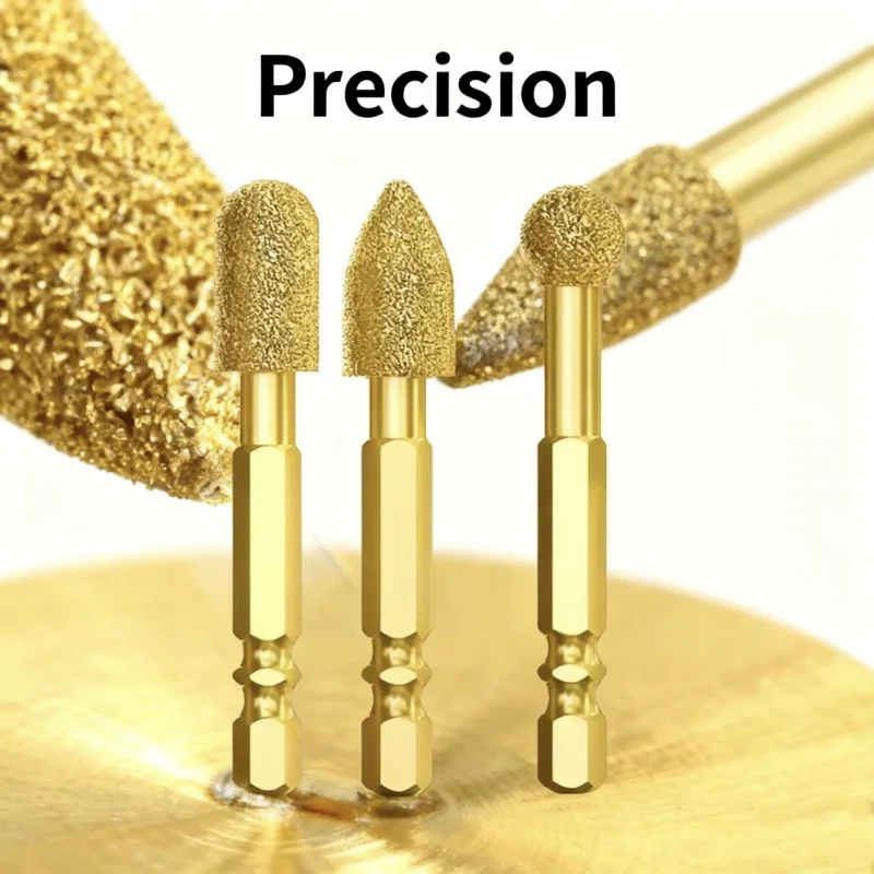 3pcs Diamond Grinding Head Tile Rotary File Polishing Head for Iron, Stainless Steel, Ceramic, Tile, Fits Drill
