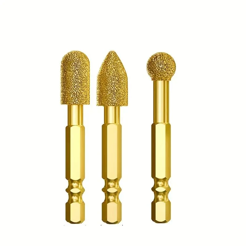 3pcs Diamond Grinding Head Tile Rotary File Polishing Head for Iron, Stainless Steel, Ceramic, Tile, Fits Drill