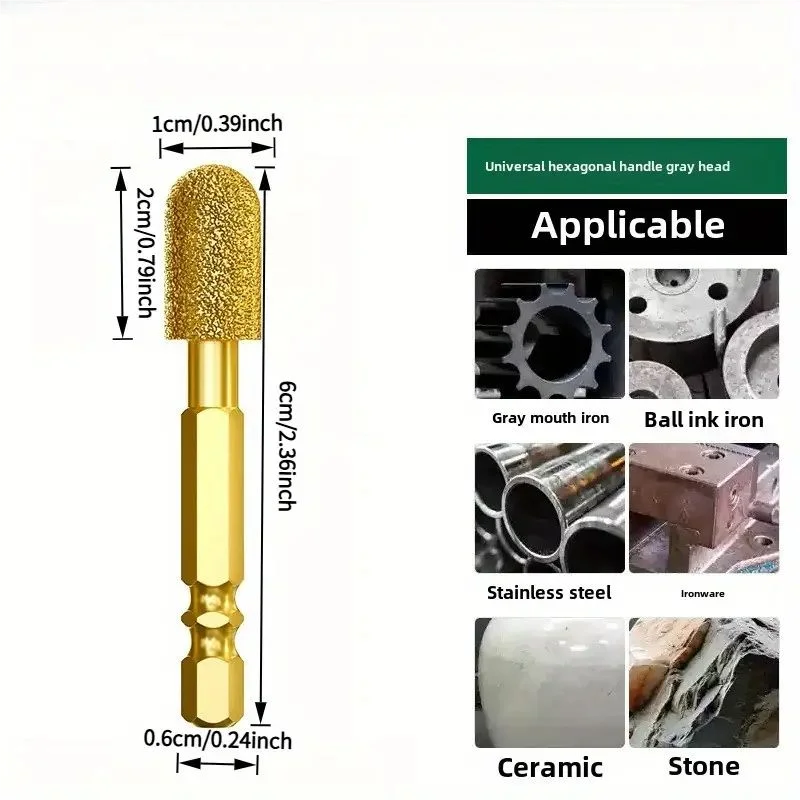 3pcs Diamond Grinding Head Tile Rotary File Polishing Head for Iron, Stainless Steel, Ceramic, Tile, Fits Drill