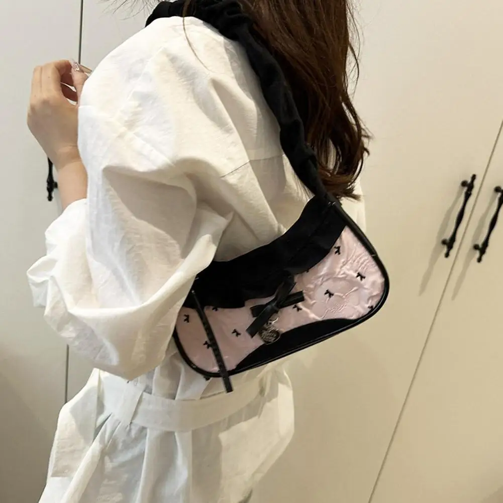 Fashion Grid Women Bag Lace Ribbon Stretchable Shoulder Strap Single Shoulder Underarm Bag Daily Commuting Student Handbag