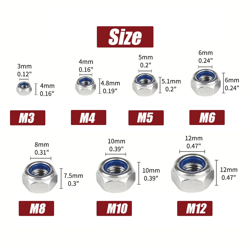 Anti-Loosening Hex Nuts M3-M10 40/42/200/220pcs Non-Slip Locking Fasteners for Industrial Construction Electronics Automotive