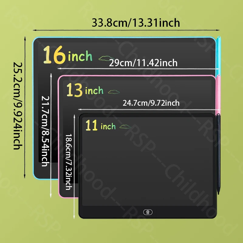 11/13/16 Inch Kids Chalkboard LCD Writing Board Tablet Drawing Painting Educational Toy for Children Aged 3-8 Years Boys Girls