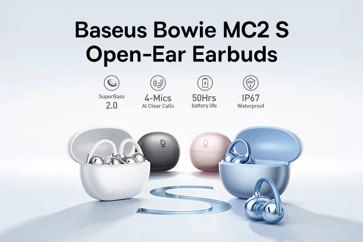 Baseus BC1 Ear Clip Earbuds Open Ear Wireless Earphones Bluetooth 6.0 Clip On Sports Headphones 4-Mics Super Bass IP55 Ear buds