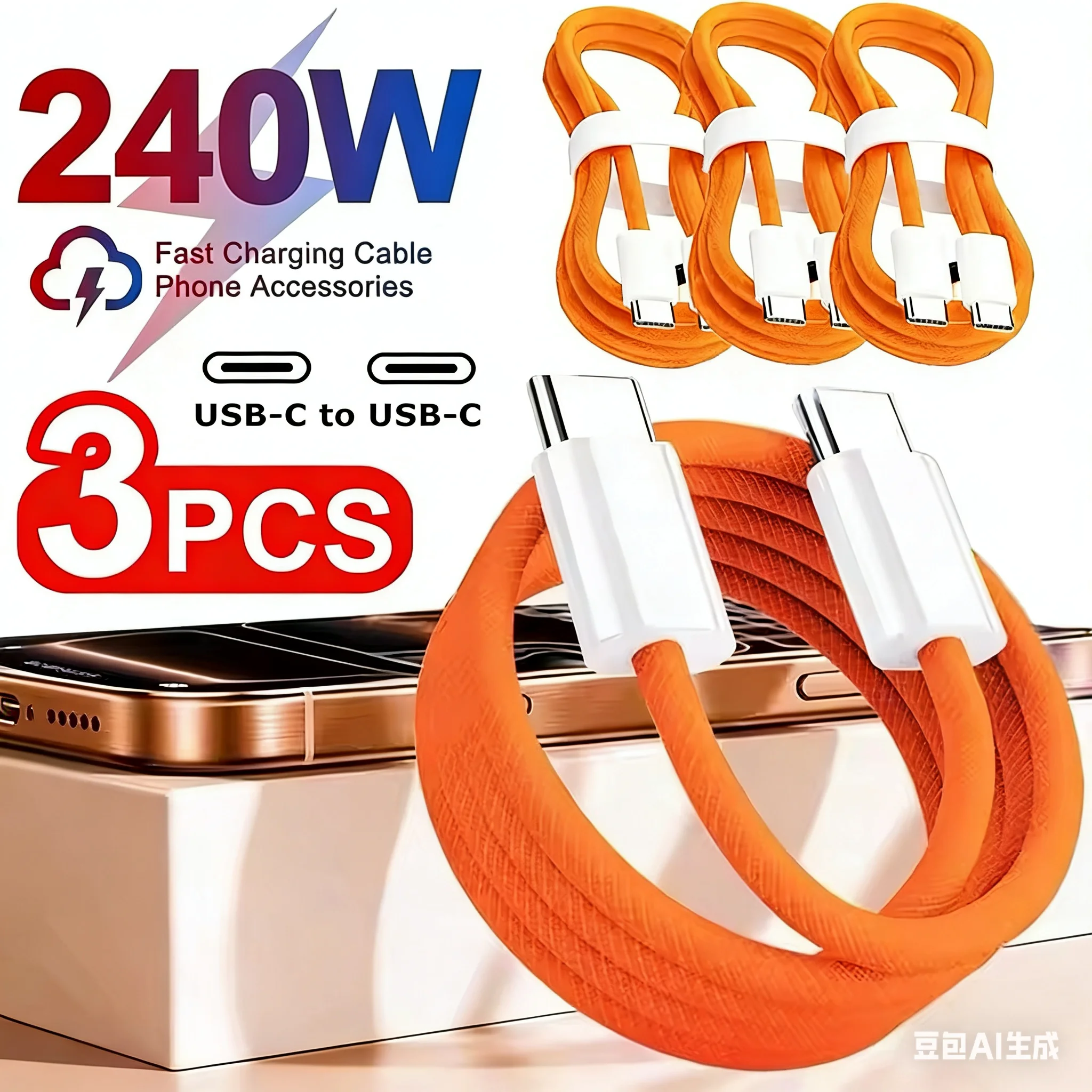 3PCS USB C Cable to USB C 240W Fast Charging Charger Cable Supports Fast Charging For iPhone 17 16 15 Samsung Huawei Xiaomi Etc