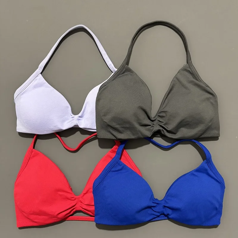 Sports Strappy Bra Yoga Underwear Women Gym Top Running Exercise Backless Bra High Support Active Wear Fitness Workout Halter
