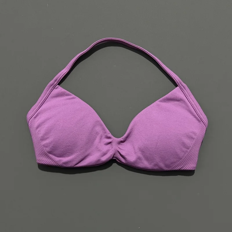 Sports Strappy Bra Yoga Underwear Women Gym Top Running Exercise Backless Bra High Support Active Wear Fitness Workout Halter