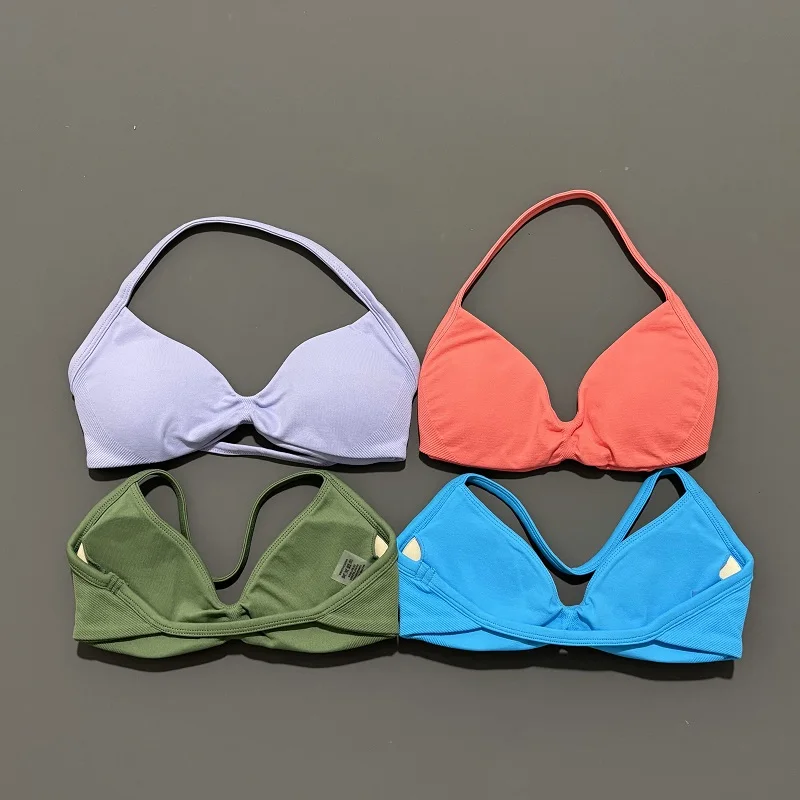 Sports Strappy Bra Yoga Underwear Women Gym Top Running Exercise Backless Bra High Support Active Wear Fitness Workout Halter