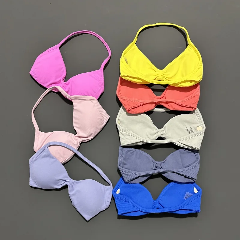 Sports Strappy Bra Yoga Underwear Women Gym Top Running Exercise Backless Bra High Support Active Wear Fitness Workout Halter