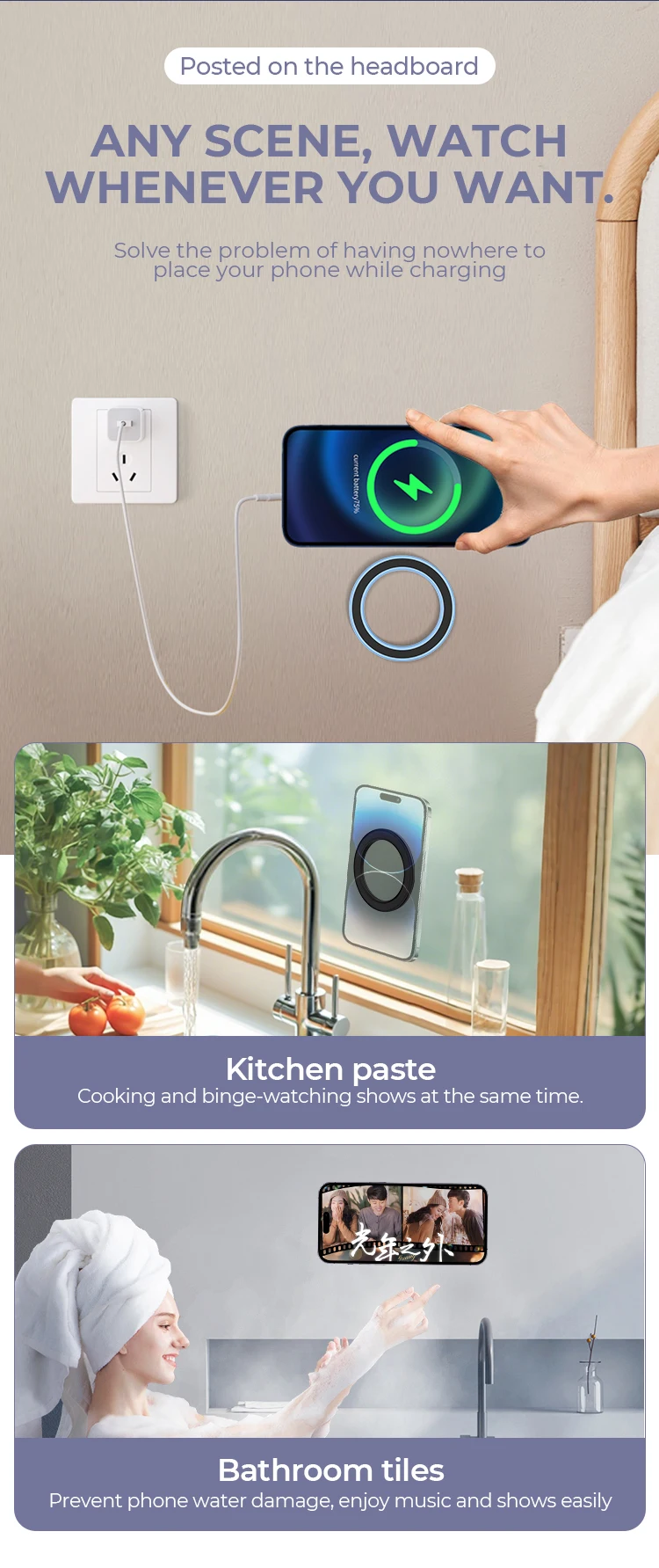 For Magsafe Strong Magnetic Ring Phone Holder Stands Adhesive Magnet Wall Cell Phone Mount Car Dashboard Mount for IPhone 15