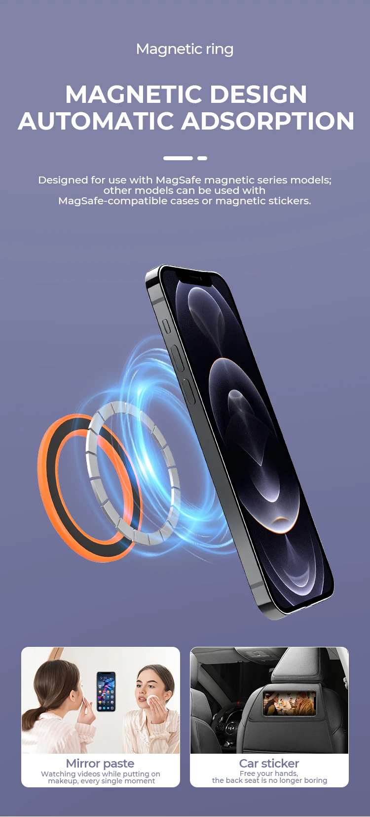 For Magsafe Strong Magnetic Ring Phone Holder Stands Adhesive Magnet Wall Cell Phone Mount Car Dashboard Mount for IPhone 15