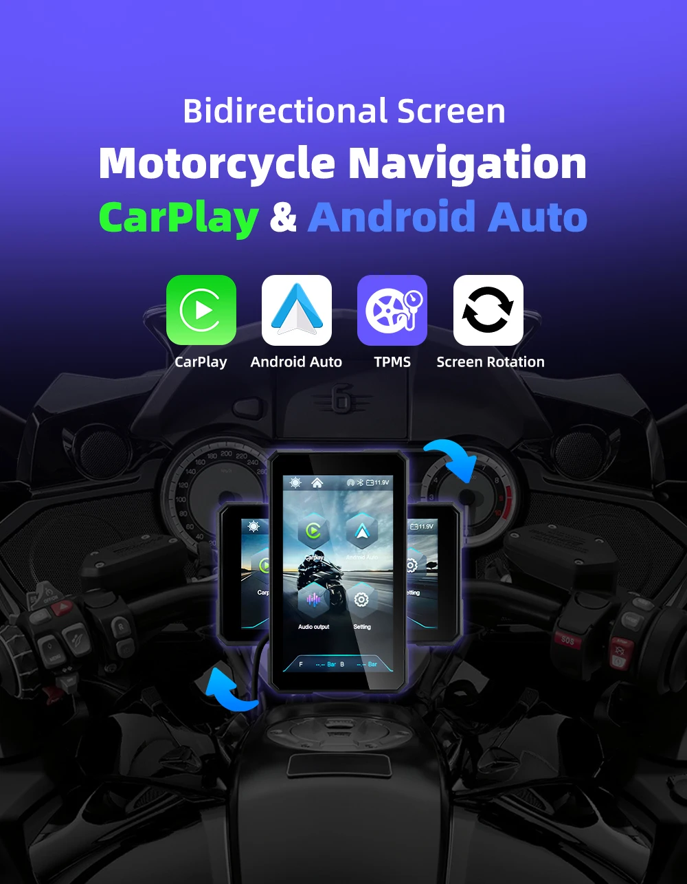 EKIY 5.0 inch Wireless CarPlay Moto Android Auto Portable Digital Motorcycle Dashboard GPS Navigation Removable Display Screen