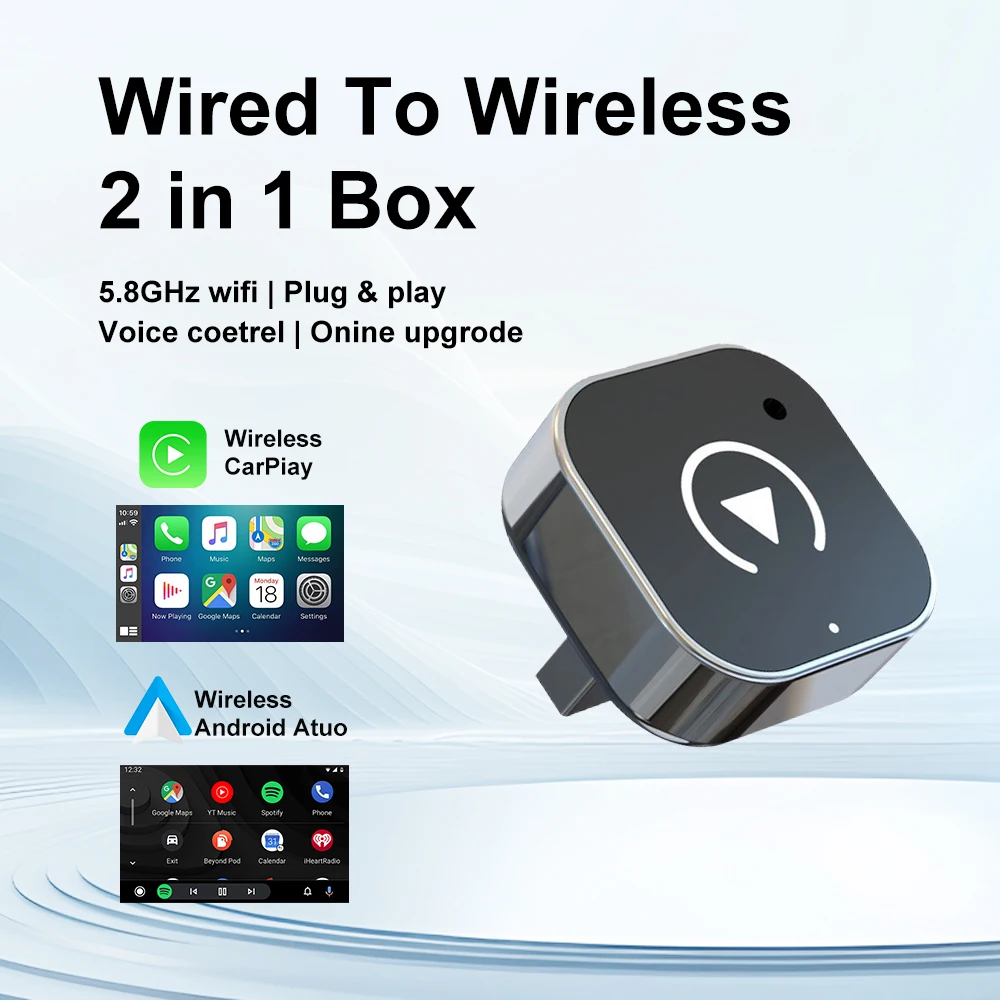 2026 NEWEST Wireless CarPlay Adapter 2-in-1 Wired to Wireless Dongle for Apple & Android Plug and Play Universal Car Accessory