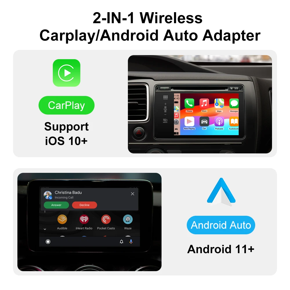 2026 NEWEST Wireless CarPlay Adapter 2-in-1 Wired to Wireless Dongle for Apple & Android Plug and Play Universal Car Accessory