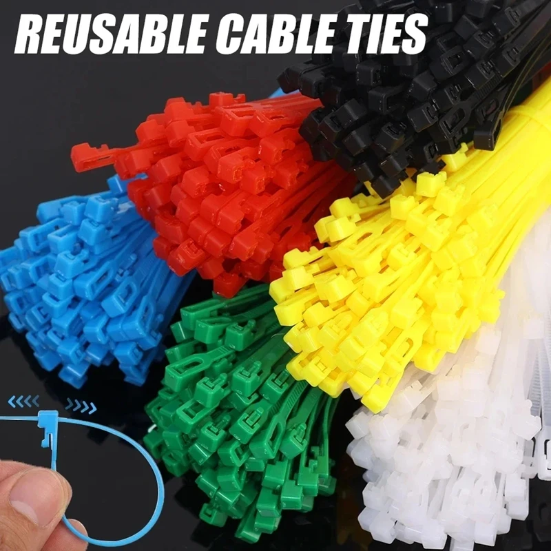 100PCS Reusable Self-Locking Nylon Cord Ties SecureFastening MixedColors Durable Flexible Ribbed Design for Indoor&Outdoor