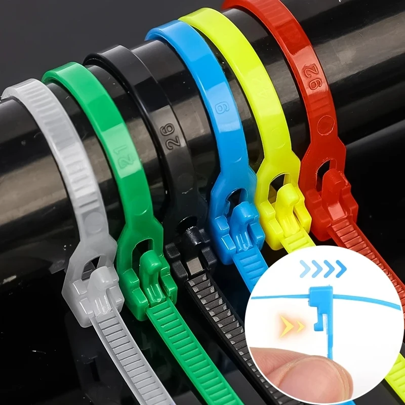 100PCS Reusable Self-Locking Nylon Cord Ties SecureFastening MixedColors Durable Flexible Ribbed Design for Indoor&Outdoor