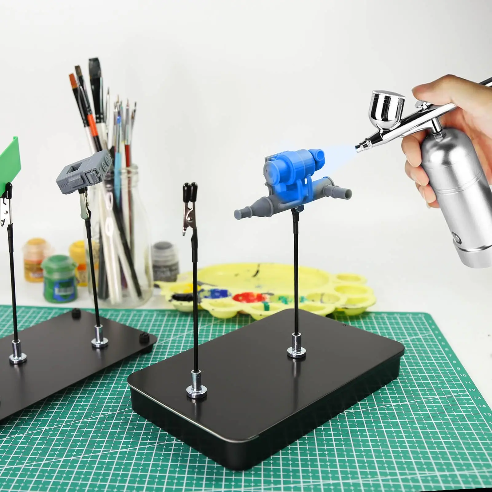 Rafford 12Pcs Bendable Model Painting Alligator Clip Sticks Rubber Tips + Metal Magnetic Base - for Airbrush, Hobby Model Parts