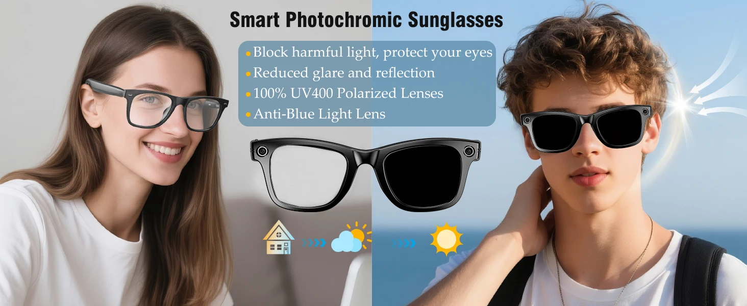 New 800W Camera AI Glasses Men Color-Changing Smart Translation Glasses Photo Video Recording Waterproof Call Smart Sunglasses