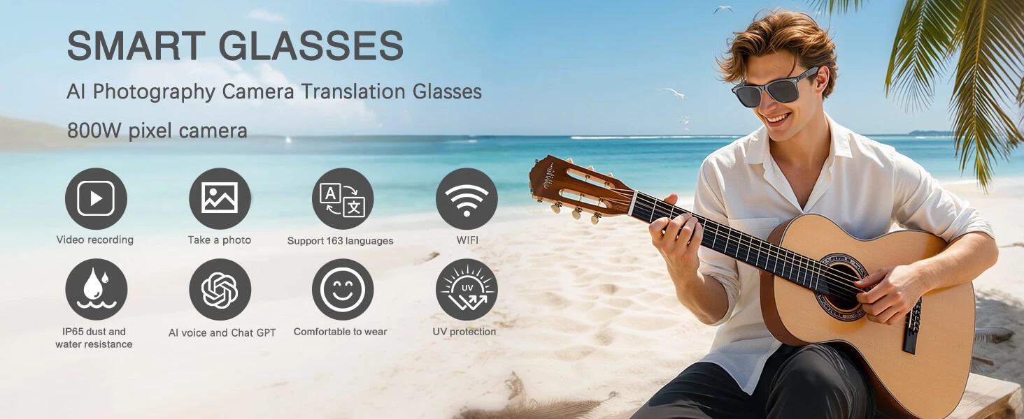 New 800W Camera AI Glasses Men Color-Changing Smart Translation Glasses Photo Video Recording Waterproof Call Smart Sunglasses