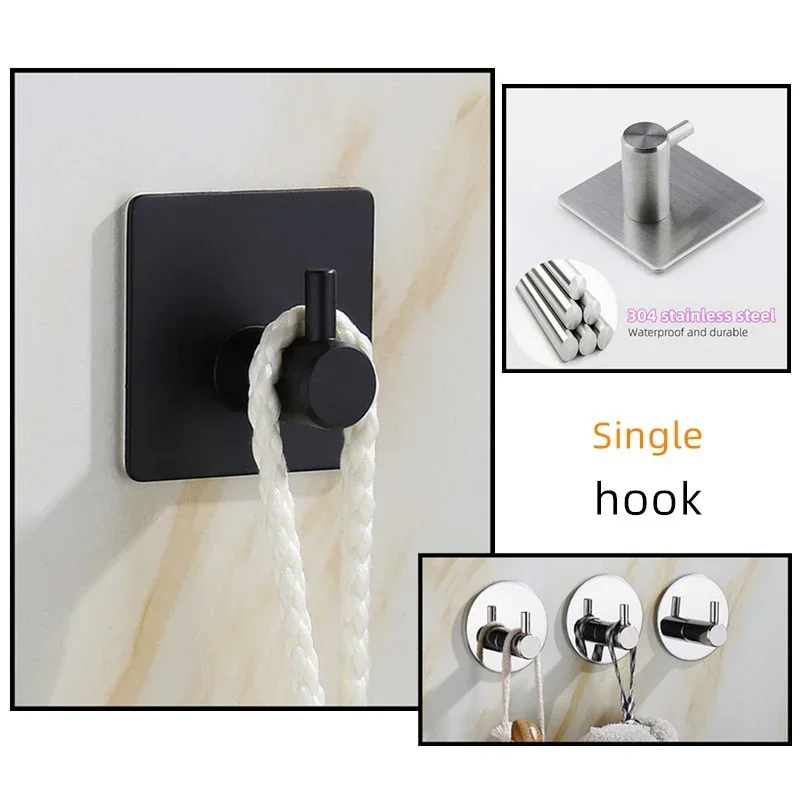 Stainless Steel 3M Self Adhesive Hooks Sticky Wall Door Hook Robe Tea Towel Rustproof Towel Rack, Clothes Coat Hanger