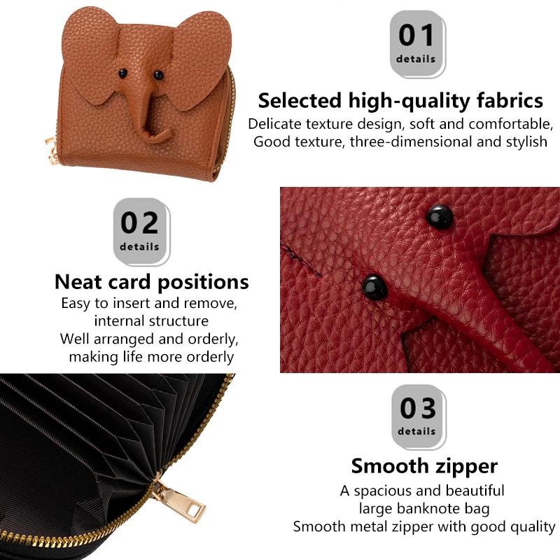 Business Card Holder Female Cow Leather Credit Card Wallet Elephant Pattern Zipper Change Small Bag Women Bank Credit Card Case