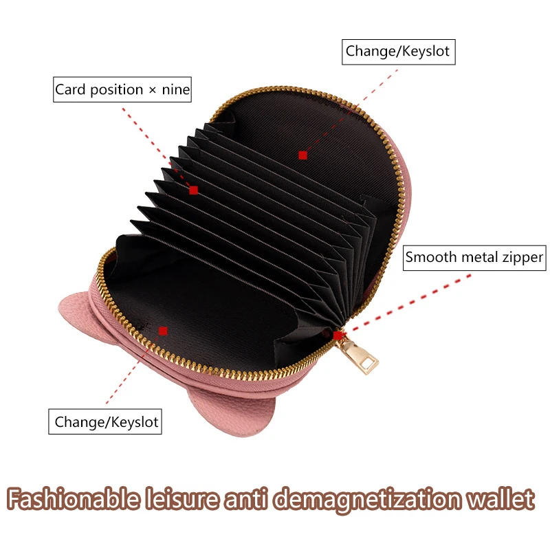 Business Card Holder Female Cow Leather Credit Card Wallet Elephant Pattern Zipper Change Small Bag Women Bank Credit Card Case