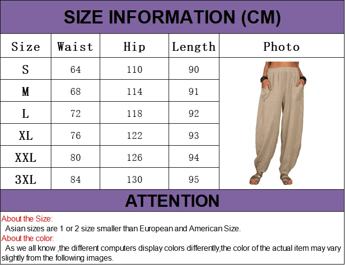 Women Cotton Pants Summer Casual Vintage Pockets Thin Beach Trousers Female Elastic Waist Wide Leg Retro Loose Harem Pants