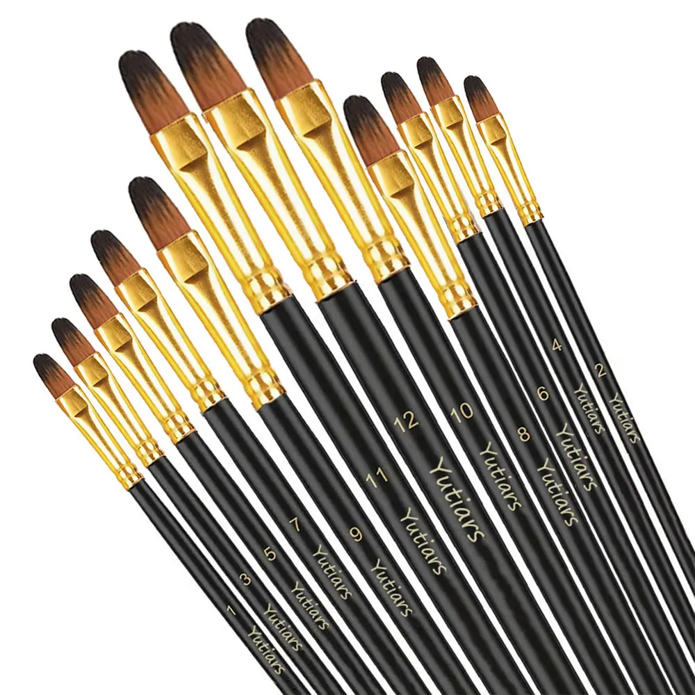 Yutiars Professional Artist Paint Brush Set 12 Pieces with Premium Synthetic Nylon Bristles for Watercolor, Oil, Acrylic, Face
